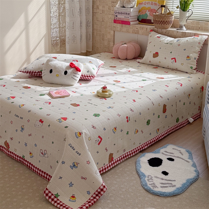 91家纺网 家纺一手货源 找家纺 暖生活 2026新款a版全棉水洗棉b版230g牛奶绒印花床盖单品床盖单件三件套 红格凯蒂