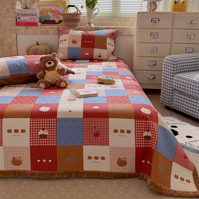 91家纺网 家纺一手货源 找家纺 暖生活 2026新款a版全棉水洗棉b版230g牛奶绒印花床盖单品床盖单件三件套 红猫拼图