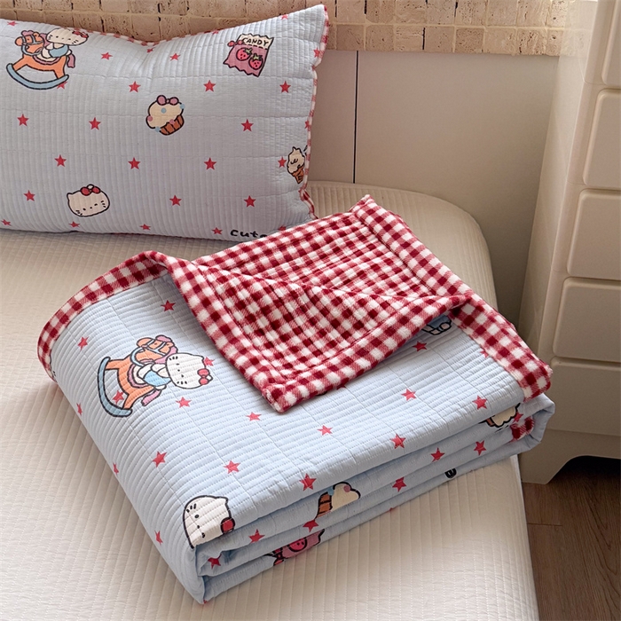 暖生活 2026新款a版全棉水洗棉b版230g牛奶绒印花床盖单品床盖单件三件套 凯蒂小马