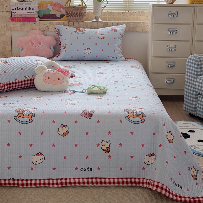 91家纺网 家纺一手货源 找家纺 暖生活 2026新款a版全棉水洗棉b版230g牛奶绒印花床盖单品床盖单件三件套 凯蒂小马