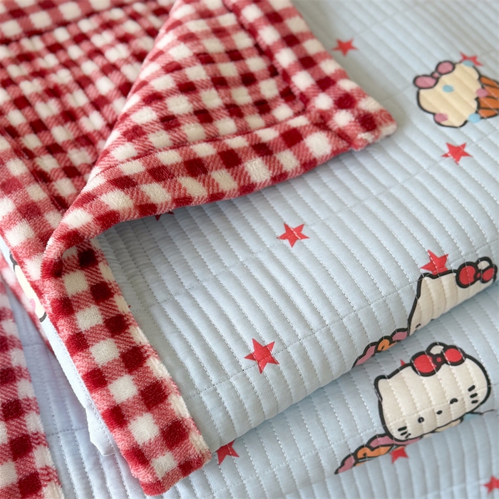 91家纺网 家纺一手货源 找家纺 暖生活 2026新款a版全棉水洗棉b版230g牛奶绒印花床盖单品床盖单件三件套 凯蒂小马