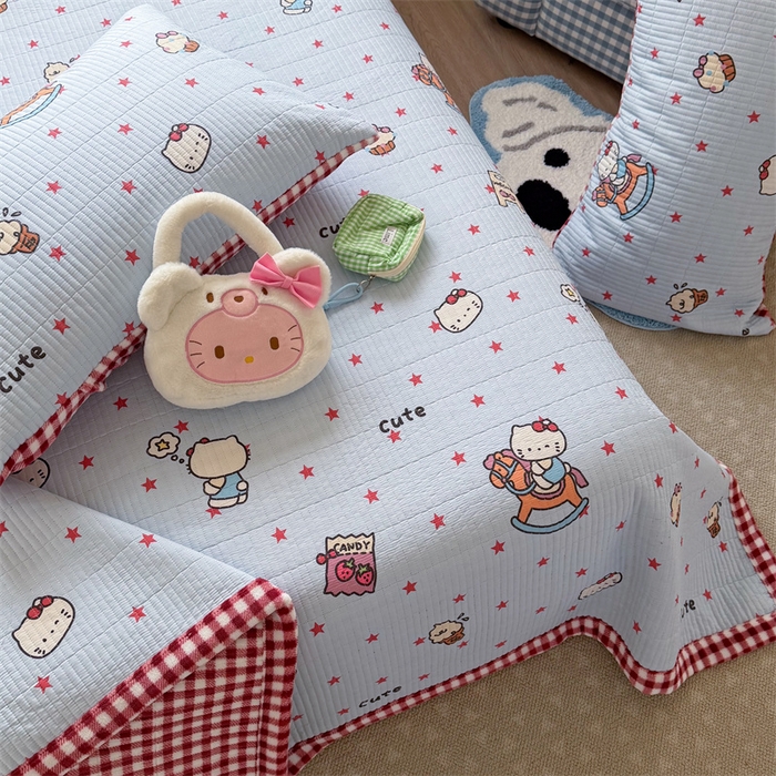 91家纺网 家纺一手货源 找家纺 暖生活 2026新款a版全棉水洗棉b版230g牛奶绒印花床盖单品床盖单件三件套 凯蒂小马