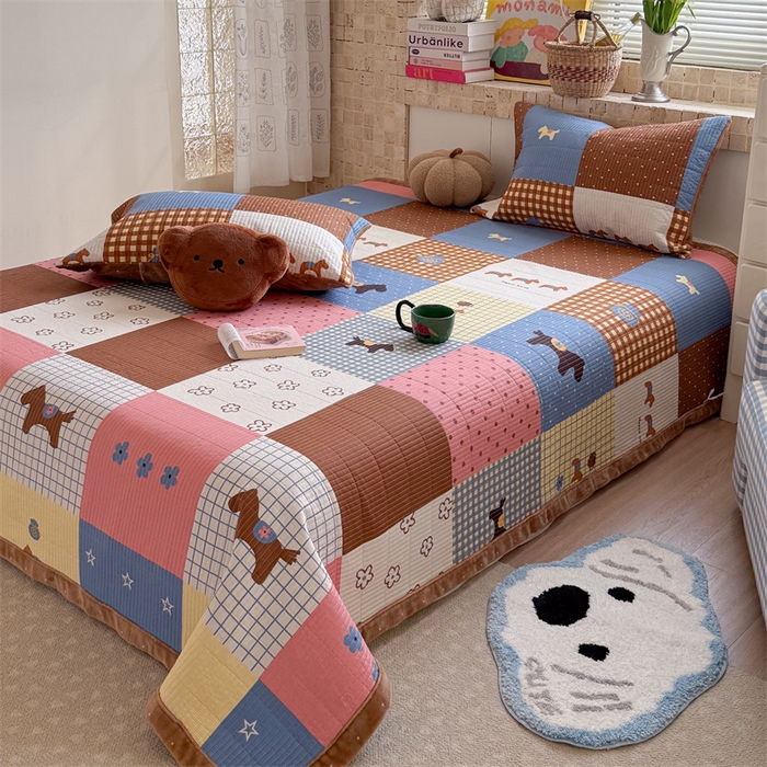 91家纺网 家纺一手货源 找家纺 暖生活 2026新款a版全棉水洗棉b版230g牛奶绒印花床盖单品床盖单件三件套 小马拼图