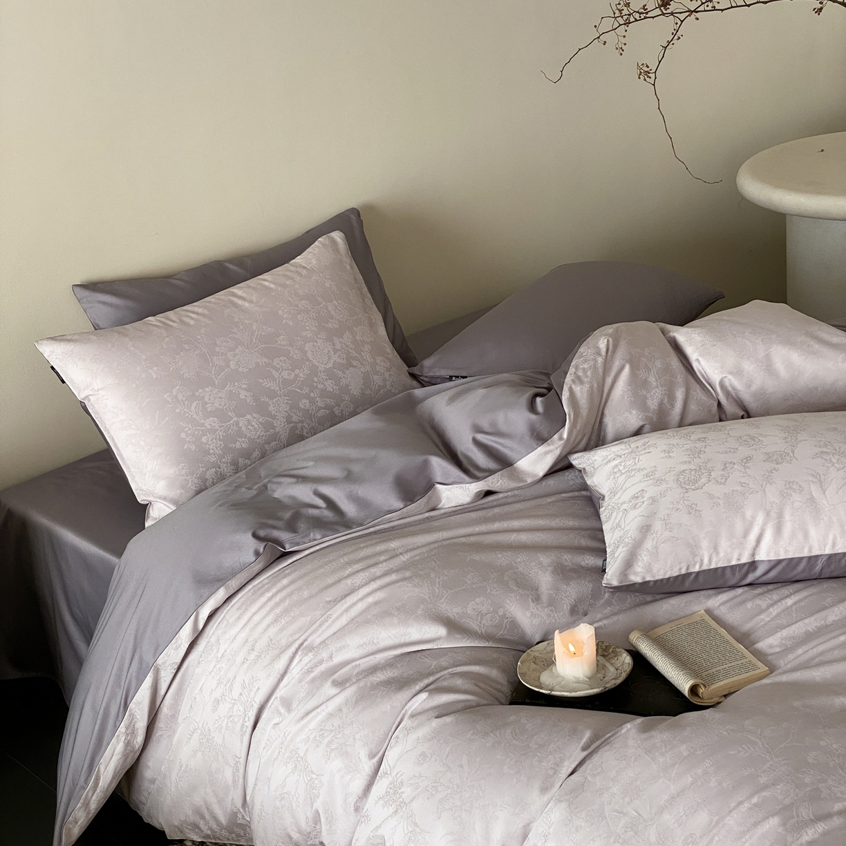 91家纺网 家纺一手货源 找家纺 （总）玉宇阁家居 2026春夏新款50S双股全棉纯棉贡缎拼色四件套