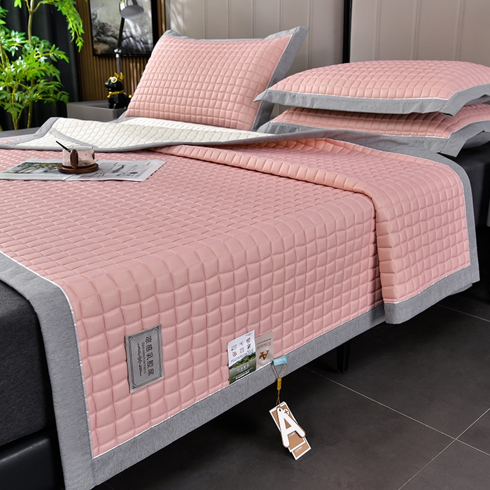 91家纺网 家纺一手货源 找家纺 小牛席业 2026新款经典款-小冰块加厚乳胶席凉席藤席冰藤席竹席空调席草席冰丝席豆豆席乳胶席三件套 经典款-小冰块乳胶席系列（加厚款）-豆沙