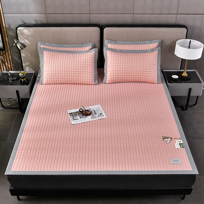 91家纺网 家纺一手货源 找家纺 小牛席业 2026新款经典款-小冰块加厚乳胶席凉席藤席冰藤席竹席空调席草席冰丝席豆豆席乳胶席三件套 经典款-小冰块乳胶席系列（加厚款）-豆沙