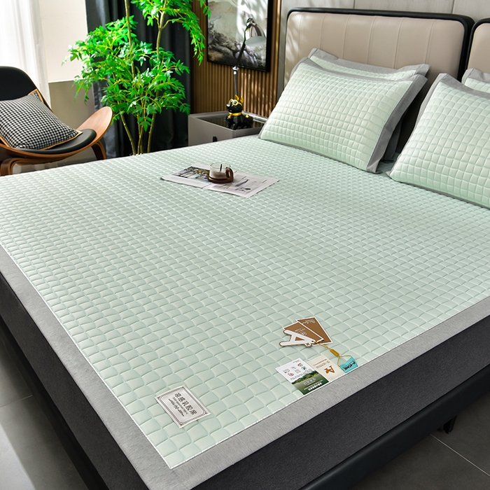 91家纺网 家纺一手货源 找家纺 小牛席业 2026新款经典款-小冰块加厚乳胶席凉席藤席冰藤席竹席空调席草席冰丝席豆豆席乳胶席三件套 经典款-小冰块乳胶席系列（加厚款）-水绿