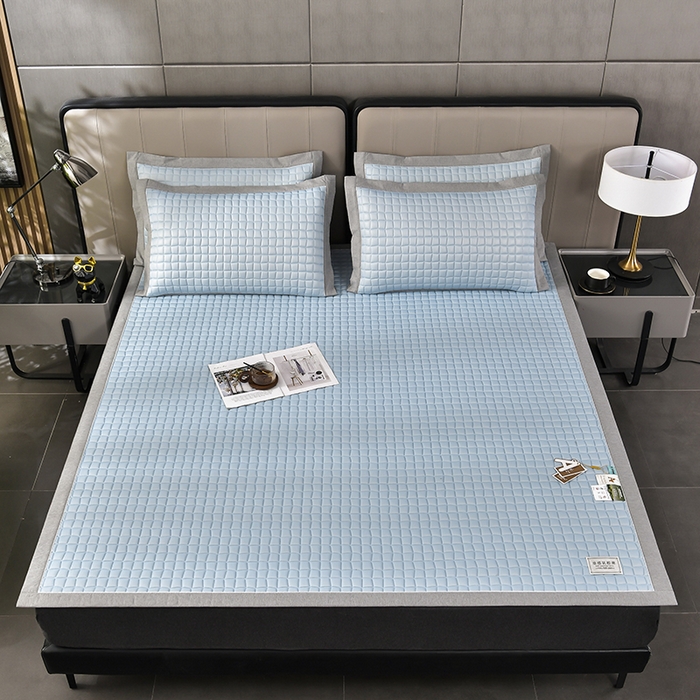 91家纺网 家纺一手货源 找家纺 小牛席业 2026新款经典款-小冰块加厚乳胶席凉席藤席冰藤席竹席空调席草席冰丝席豆豆席乳胶席三件套 经典款-小冰块乳胶席系列（加厚款）-冰川蓝