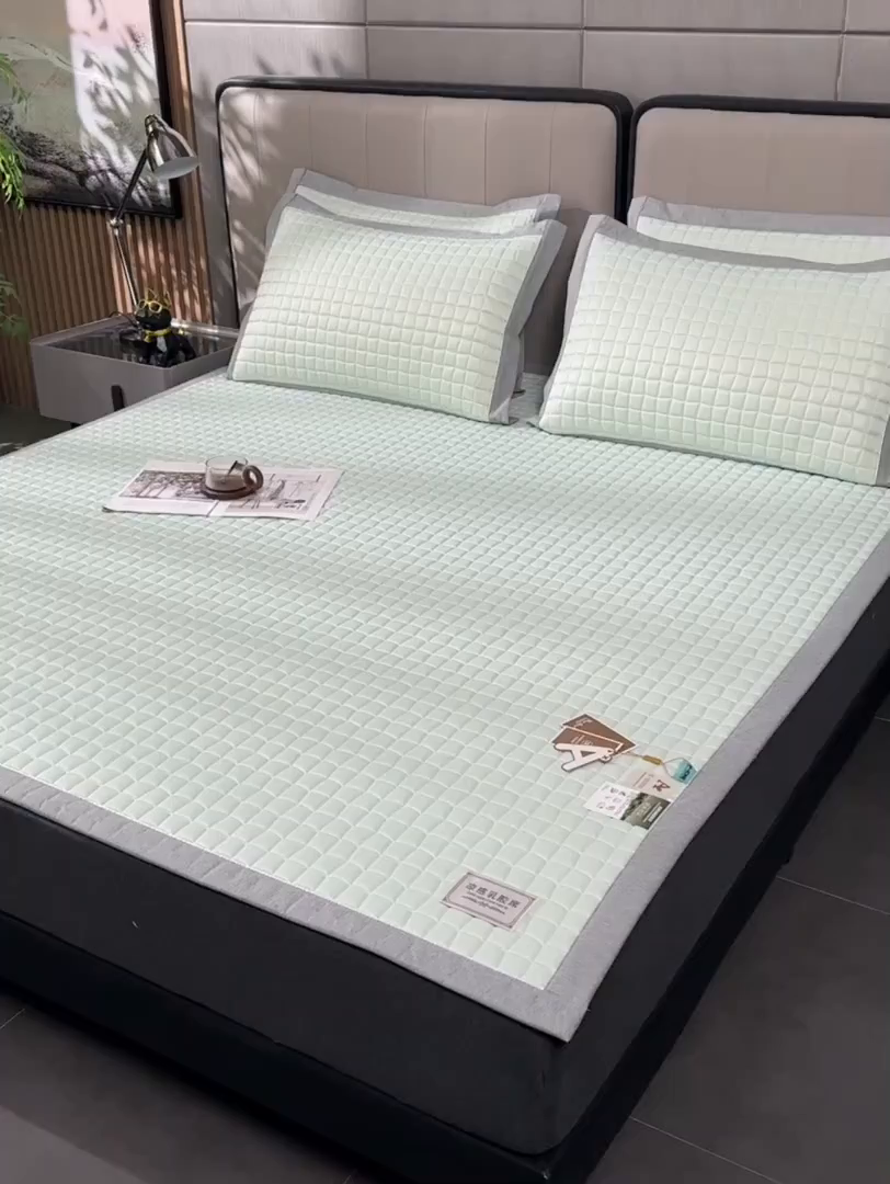 91家纺网 家纺一手货源 找家纺 小牛席业 2026新款经典款-小冰块加厚乳胶席凉席藤席冰藤席竹席空调席草席冰丝席豆豆席乳胶席三件套 经典款-小冰块乳胶席系列（加厚款）-水绿