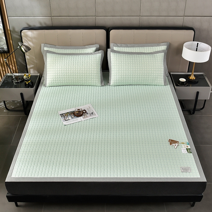 91家纺网 家纺一手货源 找家纺 小牛席业 2026新款经典款-小冰块加厚乳胶席凉席藤席冰藤席竹席空调席草席冰丝席豆豆席乳胶席三件套 经典款-小冰块乳胶席系列（加厚款）-水绿