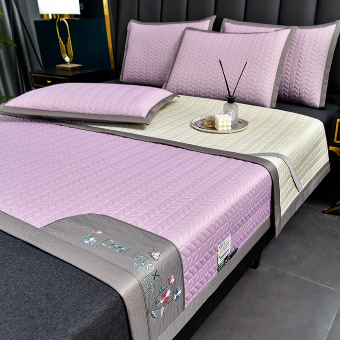 91家纺网 家纺一手货源 找家纺 小牛席业 2026新款凉感乳胶席系列-凉席藤席冰藤席竹席空调席草席冰丝席豆豆席乳胶席三件套 凉感乳胶席（浅紫)