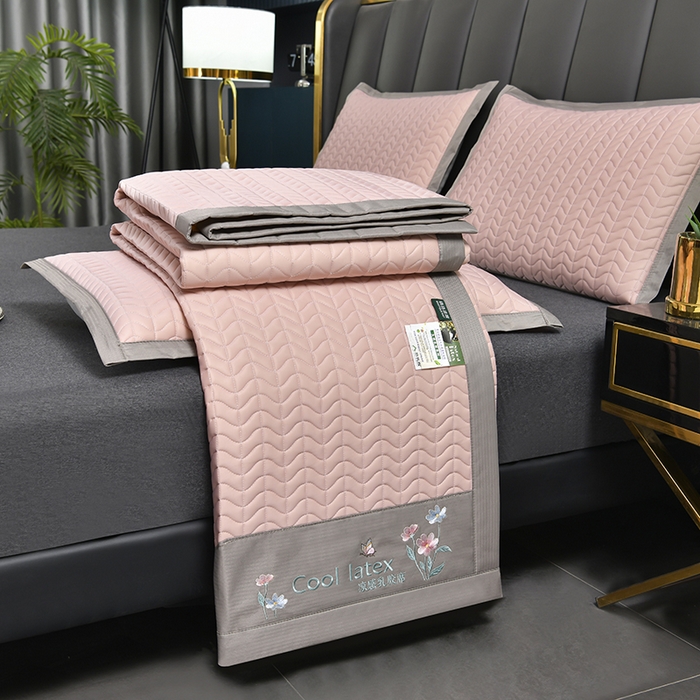 91家纺网 家纺一手货源 找家纺 小牛席业 2026新款凉感乳胶席系列-凉席藤席冰藤席竹席空调席草席冰丝席豆豆席乳胶席三件套 凉感乳胶席（豆沙）