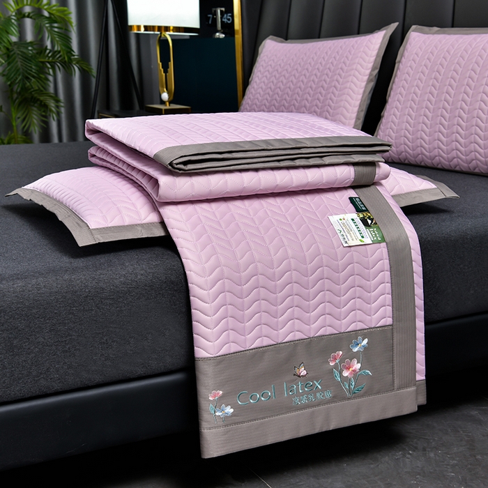 91家纺网 家纺一手货源 找家纺 小牛席业 2026新款凉感乳胶席系列-凉席藤席冰藤席竹席空调席草席冰丝席豆豆席乳胶席三件套 凉感乳胶席（浅紫)