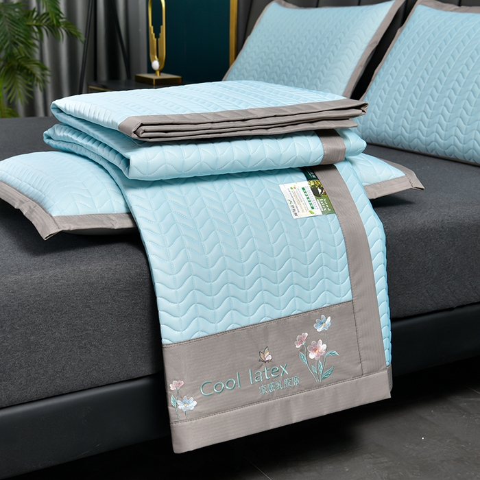 91家纺网 家纺一手货源 找家纺 小牛席业 2026新款凉感乳胶席系列-凉席藤席冰藤席竹席空调席草席冰丝席豆豆席乳胶席三件套 凉感乳胶席  (天蓝)