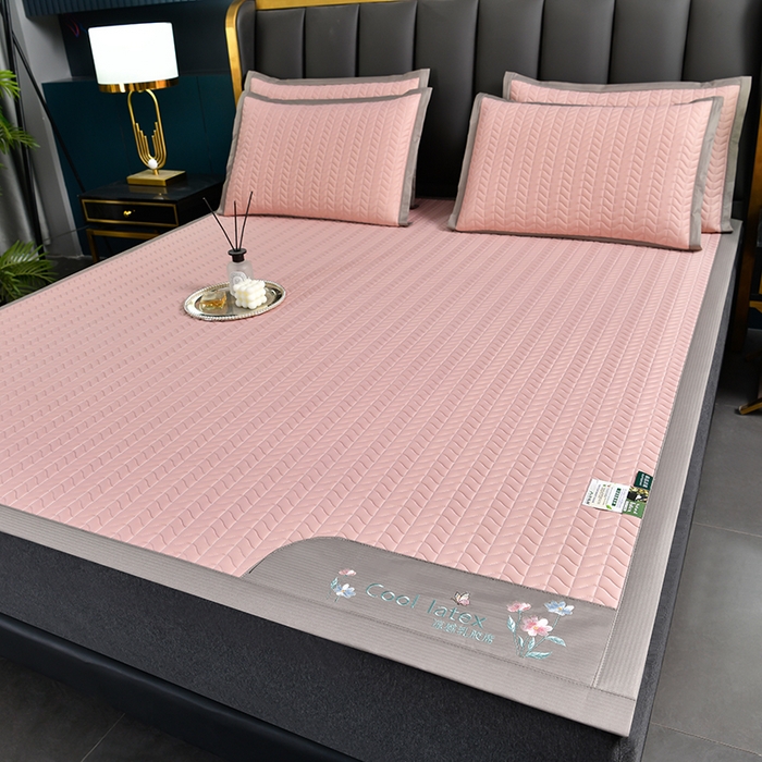 91家纺网 家纺一手货源 找家纺 小牛席业 2026新款凉感乳胶席系列-凉席藤席冰藤席竹席空调席草席冰丝席豆豆席乳胶席三件套 凉感乳胶席（豆沙）