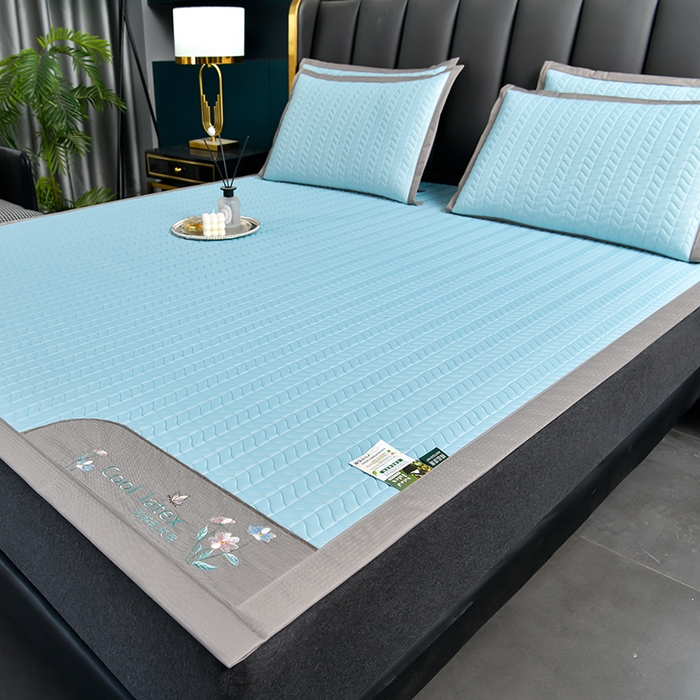 91家纺网 家纺一手货源 找家纺 小牛席业 2026新款凉感乳胶席系列-凉席藤席冰藤席竹席空调席草席冰丝席豆豆席乳胶席三件套 凉感乳胶席  (天蓝)