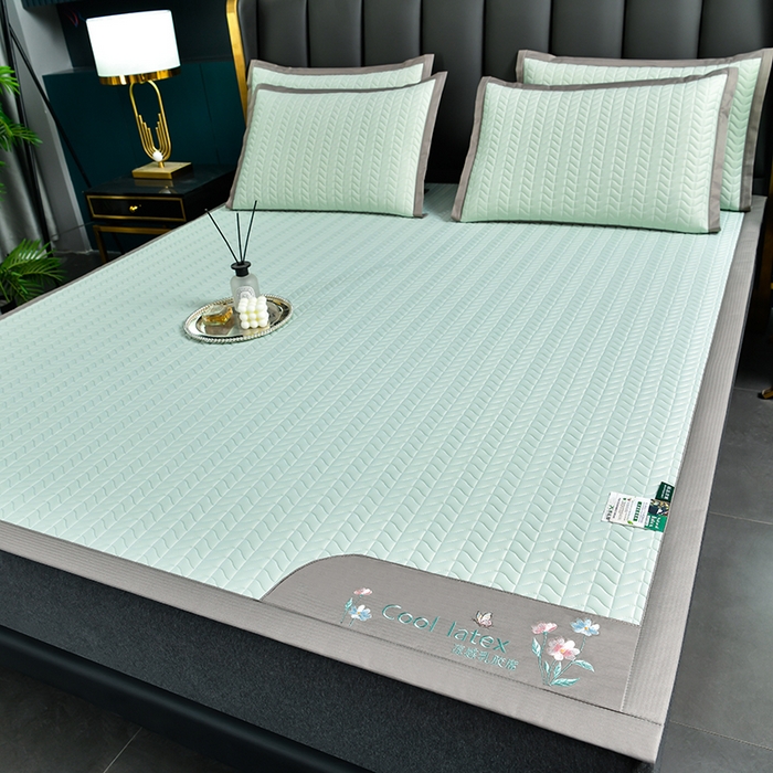 91家纺网 家纺一手货源 找家纺 小牛席业 2026新款凉感乳胶席系列-凉席藤席冰藤席竹席空调席草席冰丝席豆豆席乳胶席三件套 凉感乳胶席（水绿）