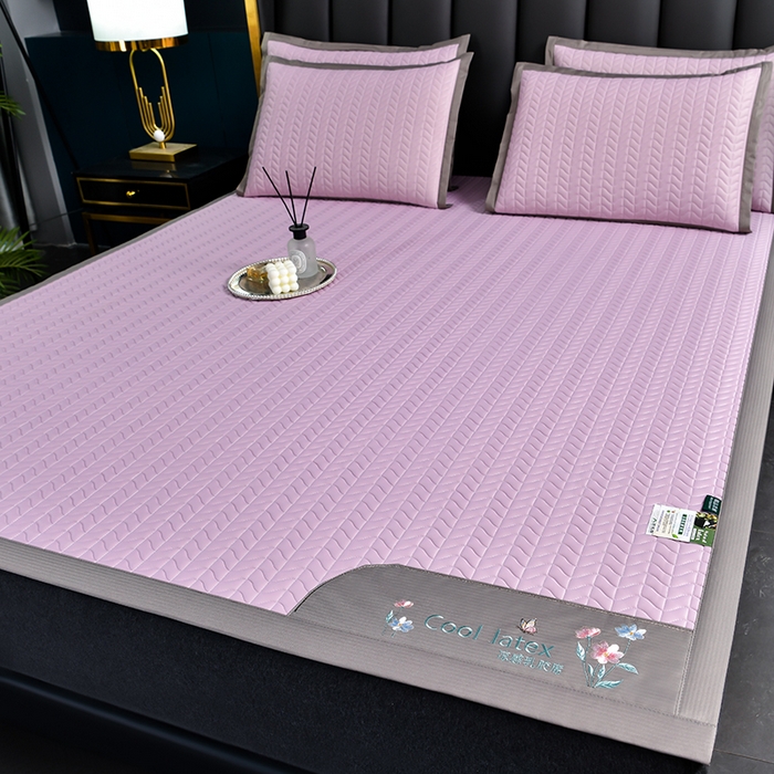 91家纺网 家纺一手货源 找家纺 小牛席业 2026新款凉感乳胶席系列-凉席藤席冰藤席竹席空调席草席冰丝席豆豆席乳胶席三件套 凉感乳胶席（浅紫)