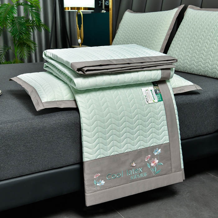 91家纺网 家纺一手货源 找家纺 小牛席业 2026新款凉感乳胶席系列-凉席藤席冰藤席竹席空调席草席冰丝席豆豆席乳胶席三件套 凉感乳胶席（水绿）