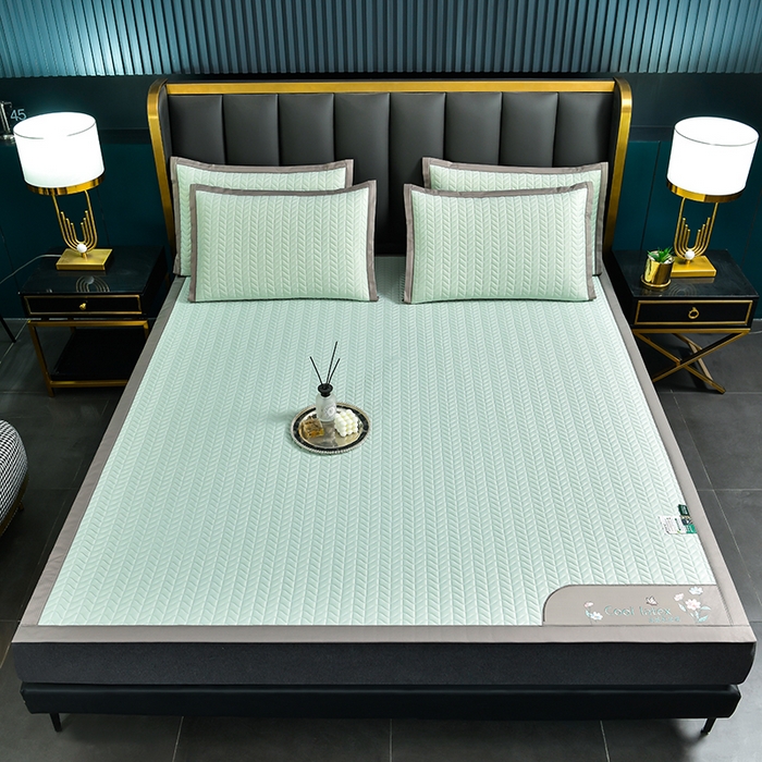 91家纺网 家纺一手货源 找家纺 小牛席业 2026新款凉感乳胶席系列-凉席藤席冰藤席竹席空调席草席冰丝席豆豆席乳胶席三件套 凉感乳胶席（水绿）