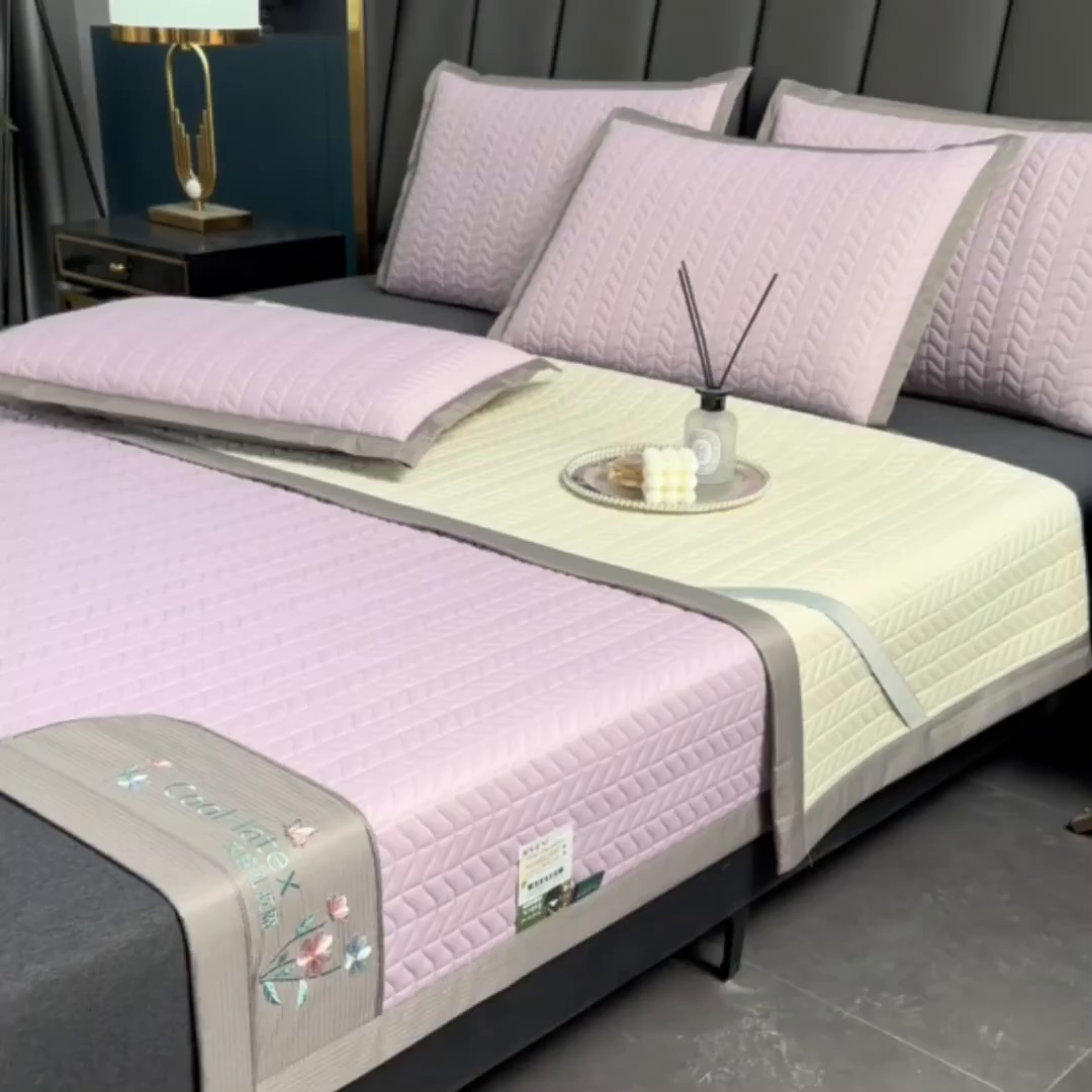 91家纺网 家纺一手货源 找家纺 小牛席业 2026新款凉感乳胶席系列-凉席藤席冰藤席竹席空调席草席冰丝席豆豆席乳胶席三件套 凉感乳胶席（浅紫)