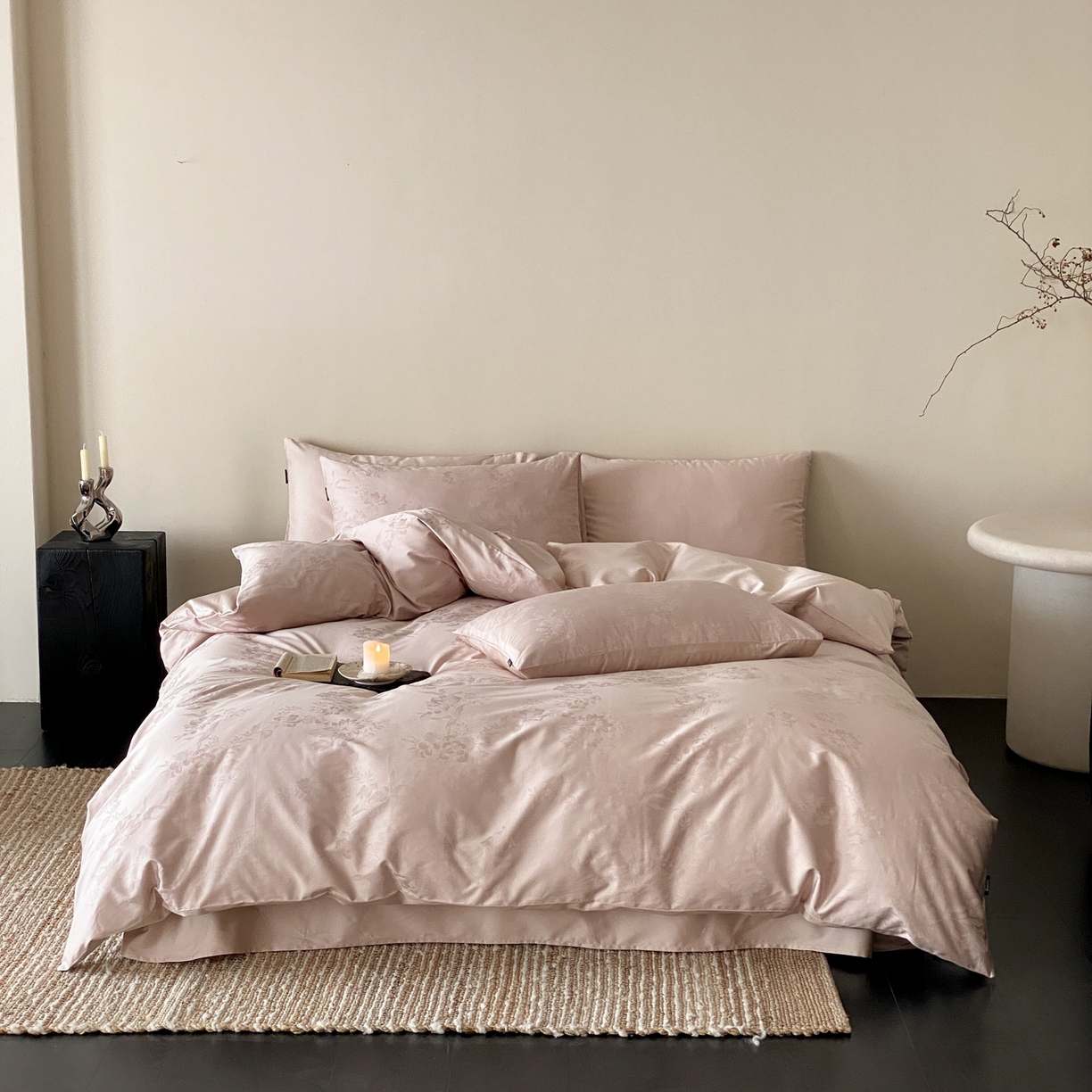 91家纺网 家纺一手货源 找家纺 玉宇阁家居 2026新款50支双股全棉纯棉贡缎大提花四件套 海瑟薇