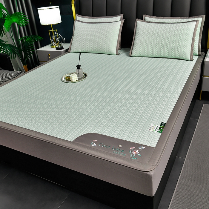 91家纺网 家纺一手货源 找家纺 小牛席业 2026新款凉感乳胶席系列（床笠款）凉席藤席冰藤席竹席空调席草席冰丝席豆豆席乳胶席三件套 凉感乳胶席-水绿（床笠款）