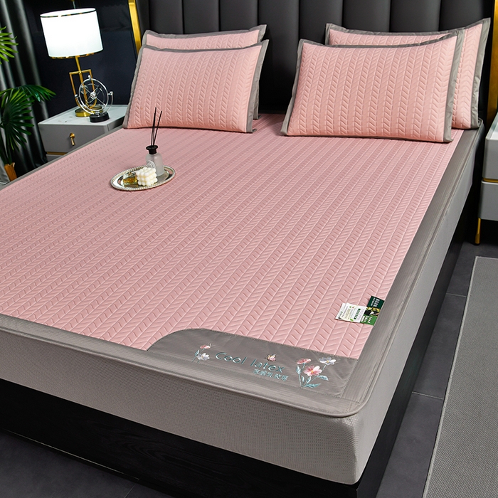 91家纺网 家纺一手货源 找家纺 小牛席业 2026新款凉感乳胶席系列（床笠款）凉席藤席冰藤席竹席空调席草席冰丝席豆豆席乳胶席三件套 凉感乳胶席-豆沙（床笠款）