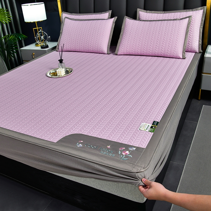 91家纺网 家纺一手货源 找家纺 小牛席业 2026新款凉感乳胶席系列（床笠款）凉席藤席冰藤席竹席空调席草席冰丝席豆豆席乳胶席三件套 凉感乳胶席-浅紫（床笠款）