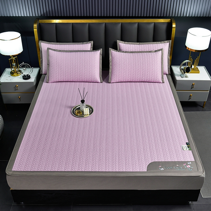 91家纺网 家纺一手货源 找家纺 小牛席业 2026新款凉感乳胶席系列（床笠款）凉席藤席冰藤席竹席空调席草席冰丝席豆豆席乳胶席三件套 凉感乳胶席-浅紫（床笠款）