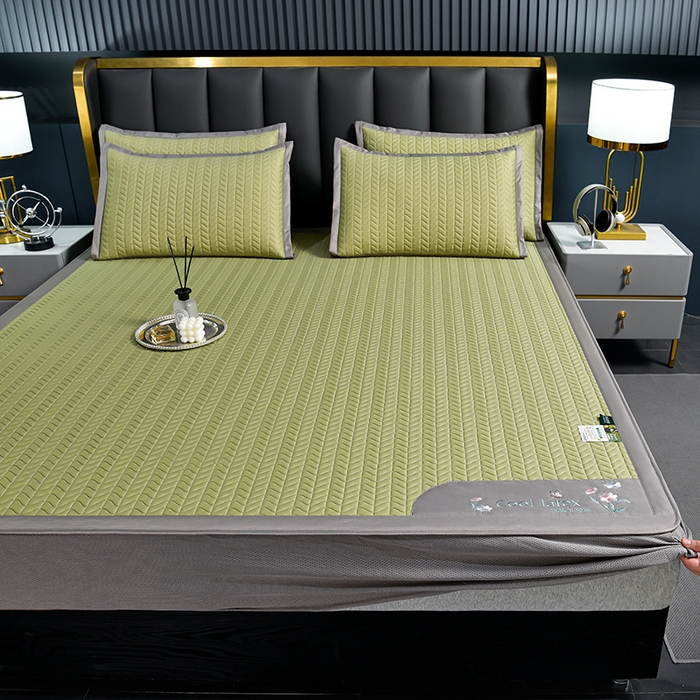 91家纺网 家纺一手货源 找家纺 小牛席业 2026新款凉感乳胶席系列（床笠款）凉席藤席冰藤席竹席空调席草席冰丝席豆豆席乳胶席三件套 凉感乳胶席-果绿（床笠款）