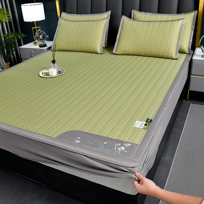 91家纺网 家纺一手货源 找家纺 小牛席业 2026新款凉感乳胶席系列（床笠款）凉席藤席冰藤席竹席空调席草席冰丝席豆豆席乳胶席三件套 凉感乳胶席-果绿（床笠款）