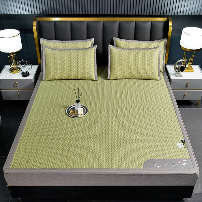 91家纺网 家纺一手货源 找家纺 小牛席业 2026新款凉感乳胶席系列（床笠款）凉席藤席冰藤席竹席空调席草席冰丝席豆豆席乳胶席三件套 凉感乳胶席-果绿（床笠款）