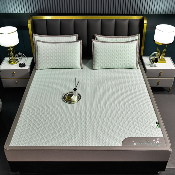 91家纺网 家纺一手货源 找家纺 小牛席业 2026新款凉感乳胶席系列（床笠款）凉席藤席冰藤席竹席空调席草席冰丝席豆豆席乳胶席三件套 凉感乳胶席-水绿（床笠款）