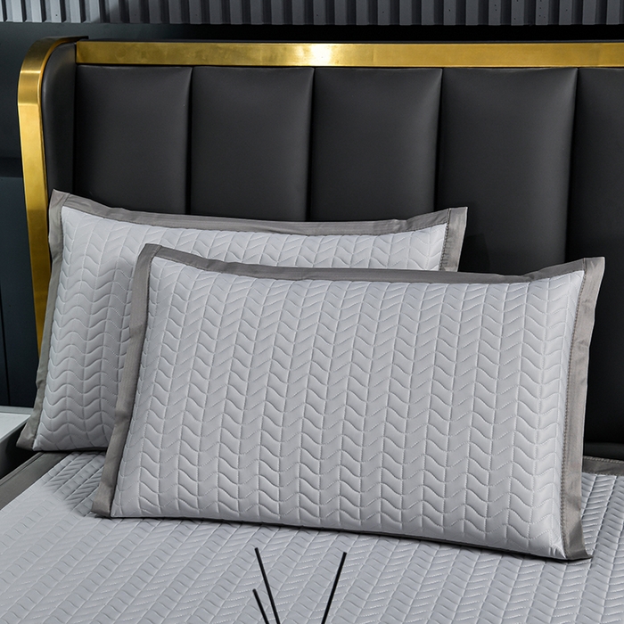 91家纺网 家纺一手货源 找家纺 小牛席业 2026新款凉感乳胶席系列（床笠款）凉席藤席冰藤席竹席空调席草席冰丝席豆豆席乳胶席三件套 凉感乳胶席-浅灰（床笠款）