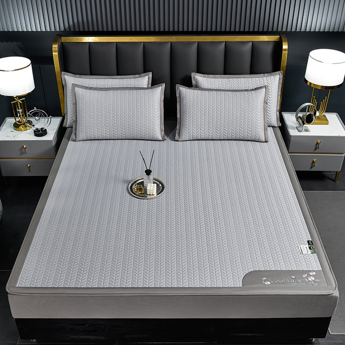 91家纺网 家纺一手货源 找家纺 小牛席业 2026新款凉感乳胶席系列（床笠款）凉席藤席冰藤席竹席空调席草席冰丝席豆豆席乳胶席三件套 凉感乳胶席-浅灰（床笠款）