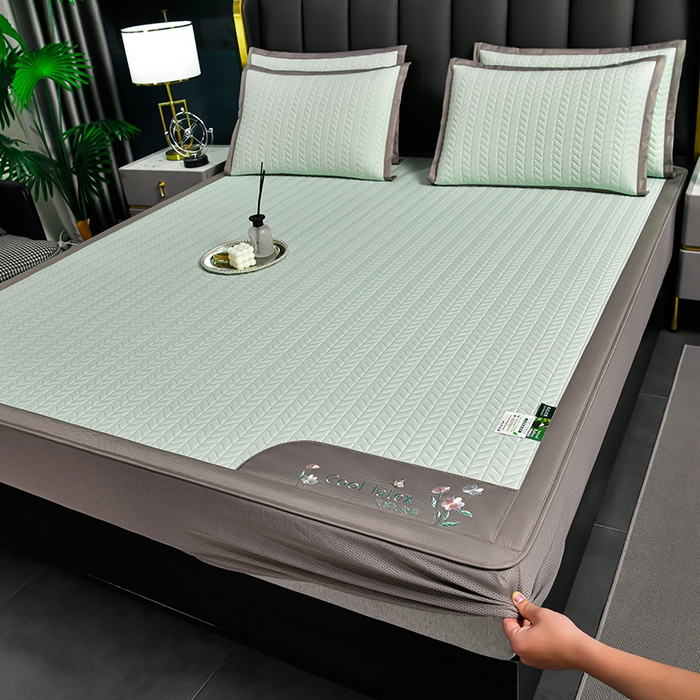 91家纺网 家纺一手货源 找家纺 小牛席业 2026新款凉感乳胶席系列（床笠款）凉席藤席冰藤席竹席空调席草席冰丝席豆豆席乳胶席三件套 凉感乳胶席-水绿（床笠款）