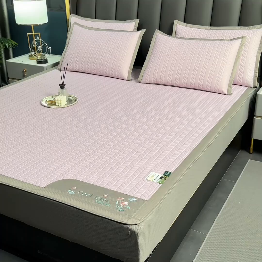 91家纺网 家纺一手货源 找家纺 小牛席业 2026新款凉感乳胶席系列（床笠款）凉席藤席冰藤席竹席空调席草席冰丝席豆豆席乳胶席三件套 凉感乳胶席-浅紫（床笠款）