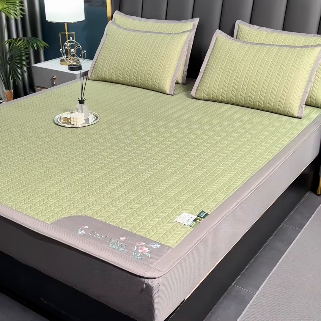 91家纺网 家纺一手货源 找家纺 小牛席业 2026新款凉感乳胶席系列（床笠款）凉席藤席冰藤席竹席空调席草席冰丝席豆豆席乳胶席三件套 凉感乳胶席-果绿（床笠款）