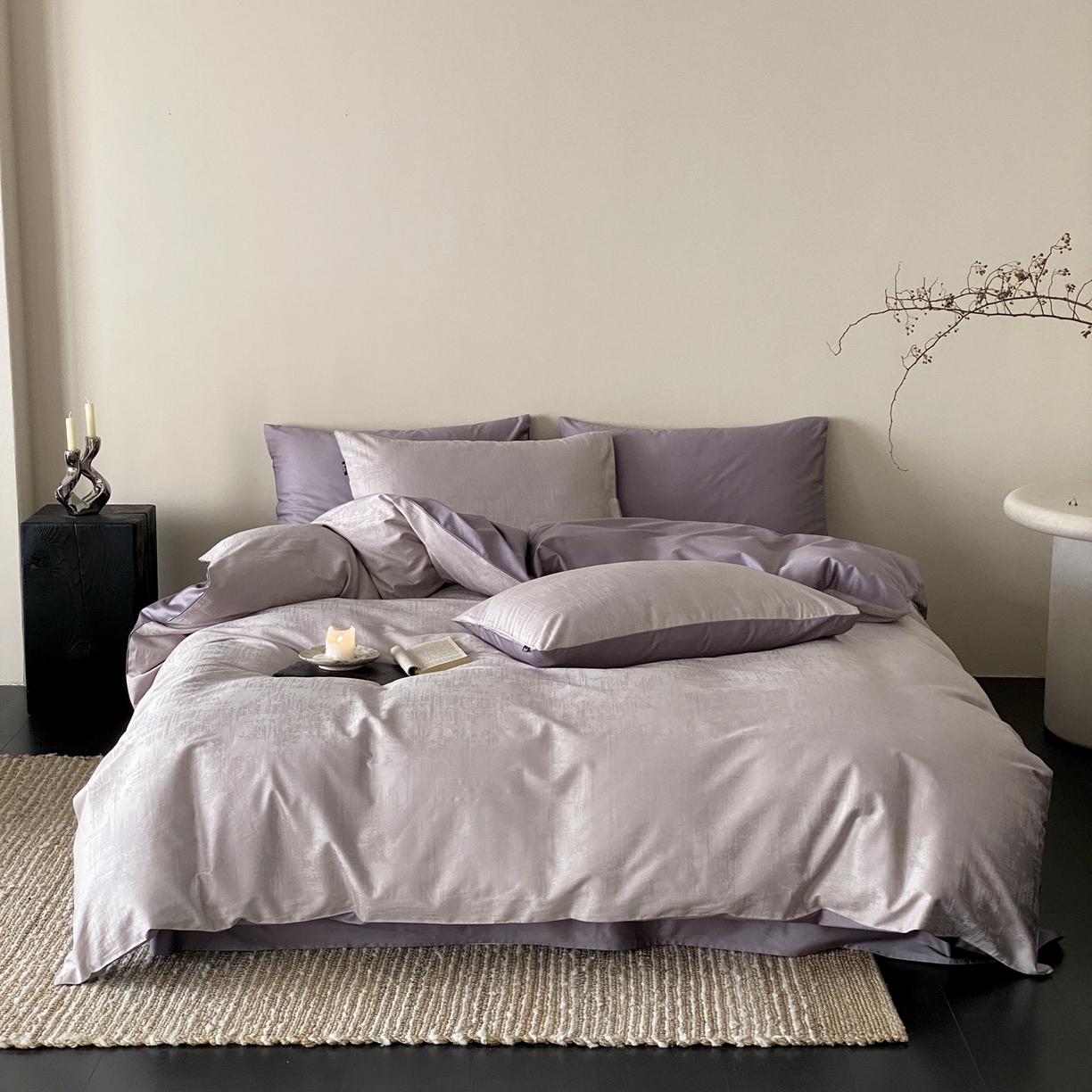 91家纺网 家纺一手货源 找家纺 玉宇阁家居 2026新款50支双股全棉纯棉贡缎大提花四件套 曼彻斯特-灰