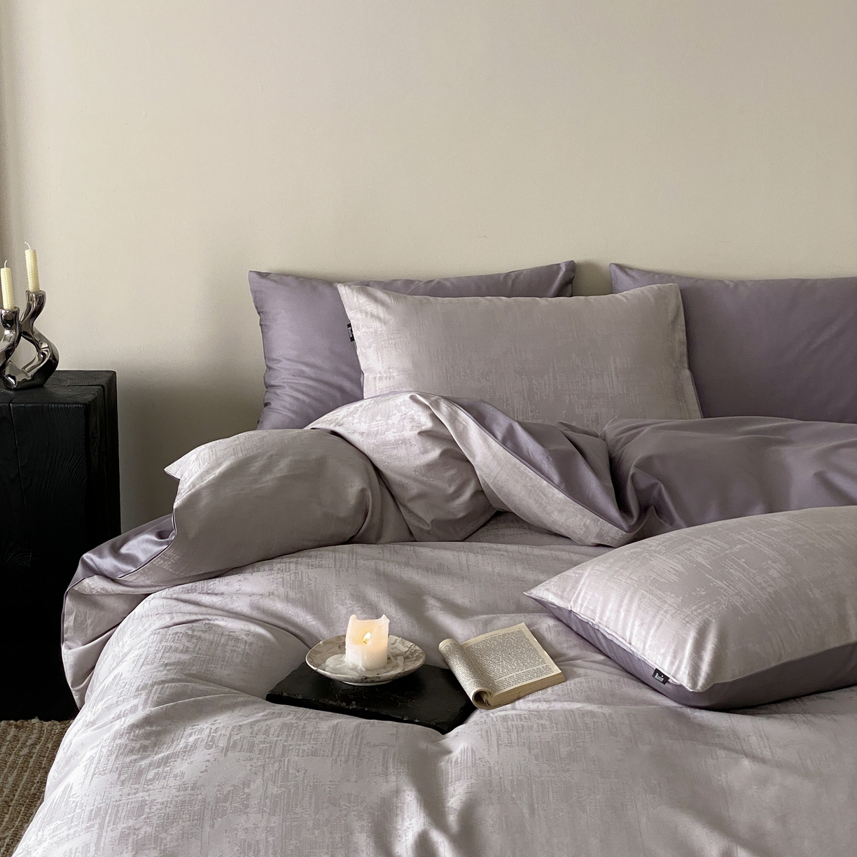 91家纺网 家纺一手货源 找家纺 玉宇阁家居 2026新款50支双股全棉纯棉贡缎大提花四件套 曼彻斯特-灰