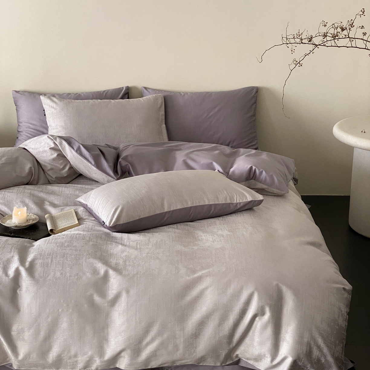 91家纺网 家纺一手货源 找家纺 玉宇阁家居 2026新款50支双股全棉纯棉贡缎大提花四件套 曼彻斯特-灰