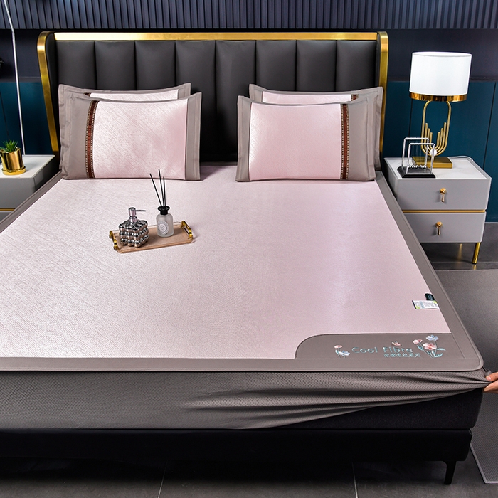 91家纺网 家纺一手货源 找家纺 小牛席业 2026新款超精密冰丝席-小斜纹系列-床笠款凉席藤席冰藤席冰丝席竹席草席空调席乳胶席豆豆席 超精密冰丝席-小斜纹系列-床笠款（粉