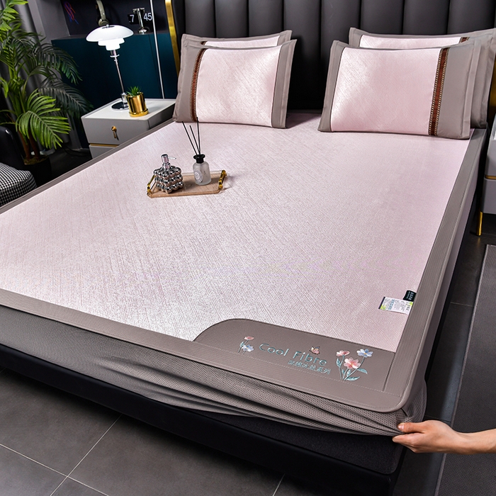 91家纺网 家纺一手货源 找家纺 小牛席业 2026新款超精密冰丝席-小斜纹系列-床笠款凉席藤席冰藤席冰丝席竹席草席空调席乳胶席豆豆席 超精密冰丝席-小斜纹系列-床笠款（粉