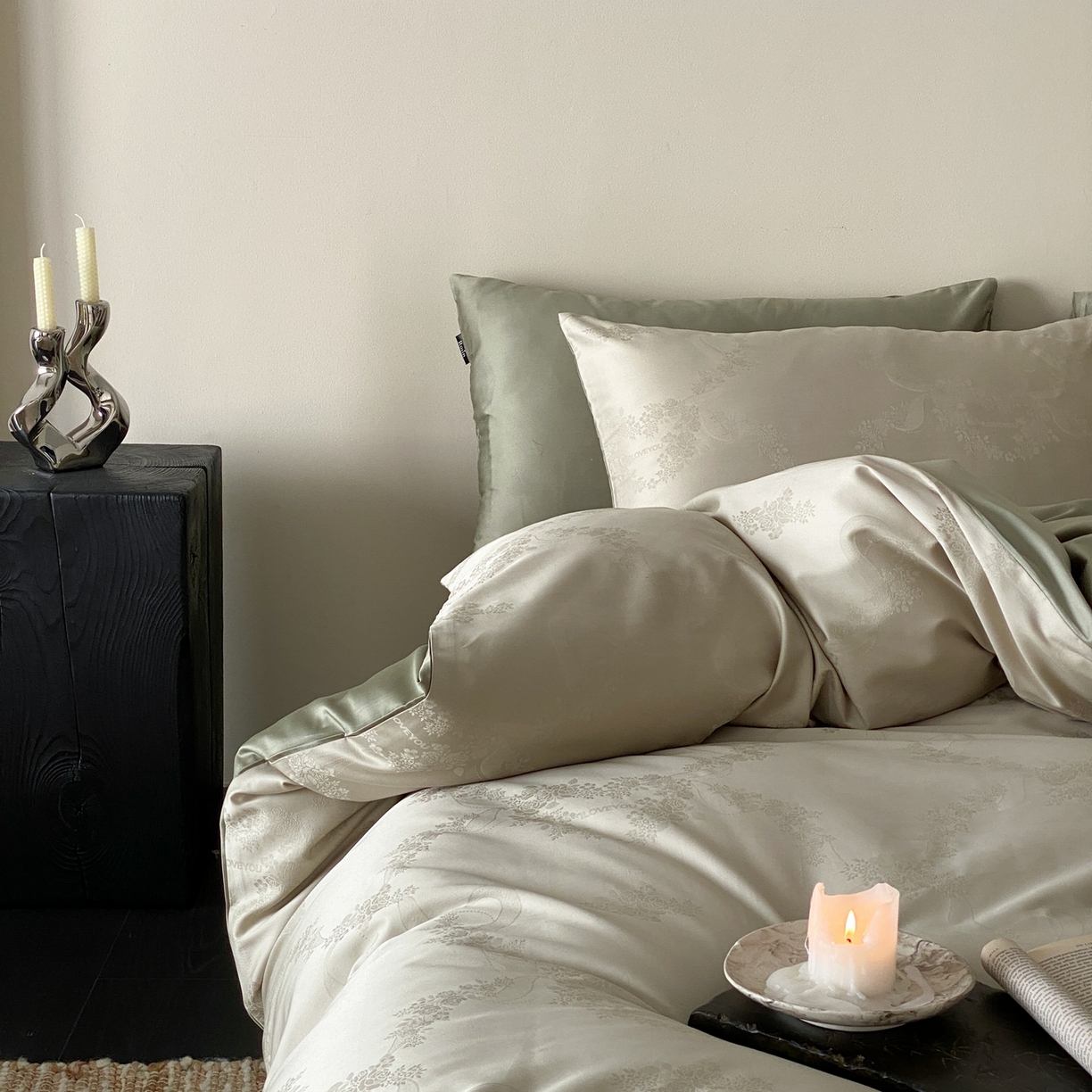 91家纺网 家纺一手货源 找家纺 玉宇阁家居 2026新款50支双股全棉纯棉贡缎大提花四件套 缈缈-岚