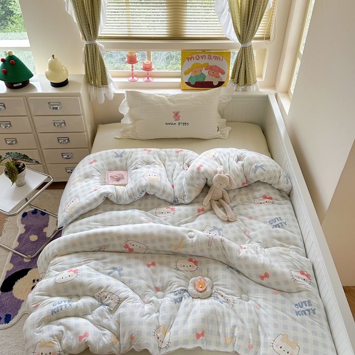 91家纺网 家纺一手货源 找家纺 暖生活 2026新款婴儿级牛奶针织棉大豆四季被冬被春秋被被子被芯蓝格凯蒂