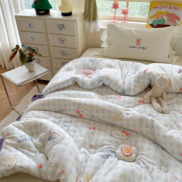 91家纺网 家纺一手货源 找家纺 暖生活 2026新款婴儿级牛奶针织棉大豆四季被冬被春秋被被子被芯蓝格凯蒂