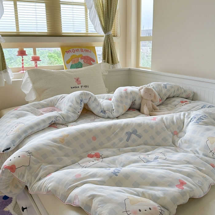 91家纺网 家纺一手货源 找家纺 暖生活 2026新款婴儿级牛奶针织棉大豆四季被冬被春秋被被子被芯蓝格凯蒂