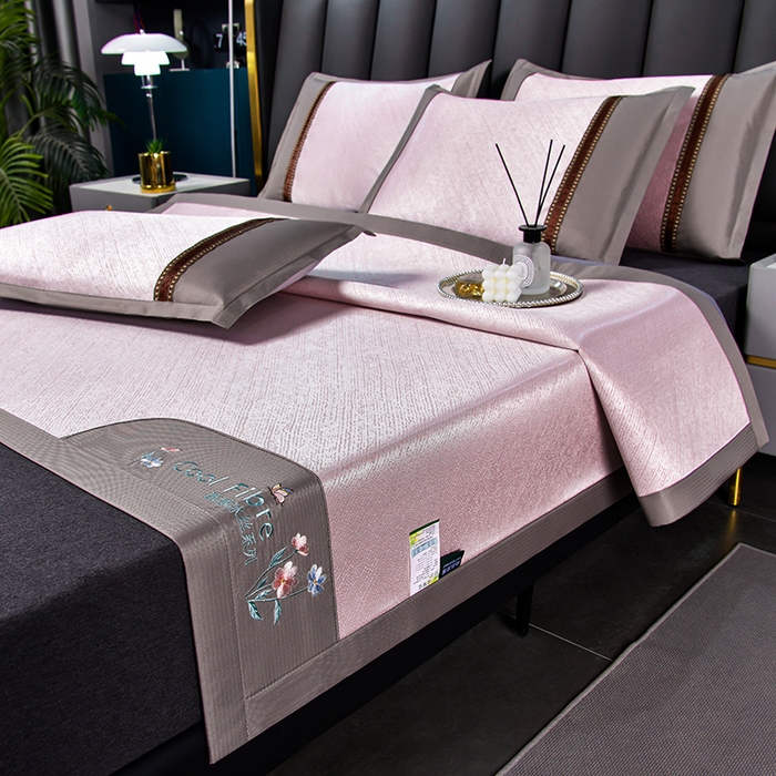 91家纺网 家纺一手货源 找家纺 小牛席业 2026新款超精密冰丝席-小斜纹系列凉席藤席冰藤席冰丝席竹席草席空调席乳胶席豆豆席 超精密冰丝席-小斜纹（粉色）