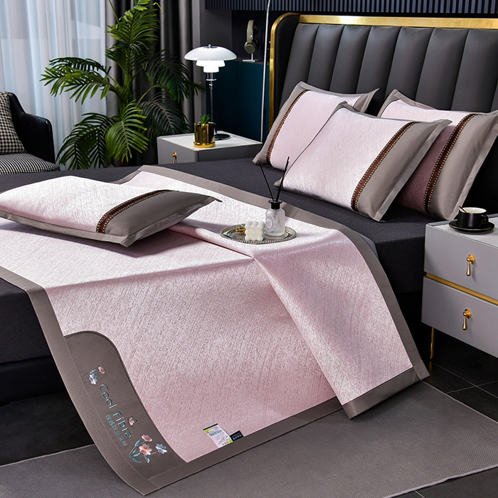 91家纺网 家纺一手货源 找家纺 小牛席业 2026新款超精密冰丝席-小斜纹系列凉席藤席冰藤席冰丝席竹席草席空调席乳胶席豆豆席 超精密冰丝席-小斜纹（粉色）